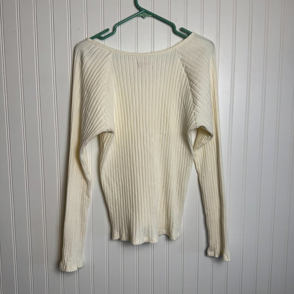 Knox Rose cream ribbed long sleeve scoop neck tee size medium P2 - Picture 5 of 5
